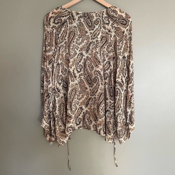 Nili Lotan Acadia Paisley‎ Silk Blouse Size XS Cream Black Neutrals Blouson Chic - Picture 14 of 16